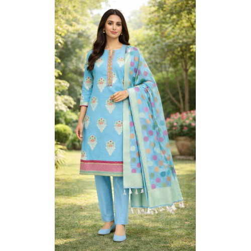 Banarasi Blue Silk Suit