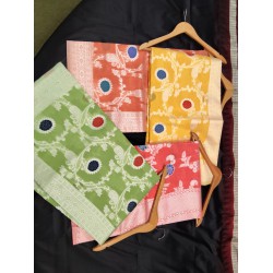 Minadar Linen Cotton with White Zari