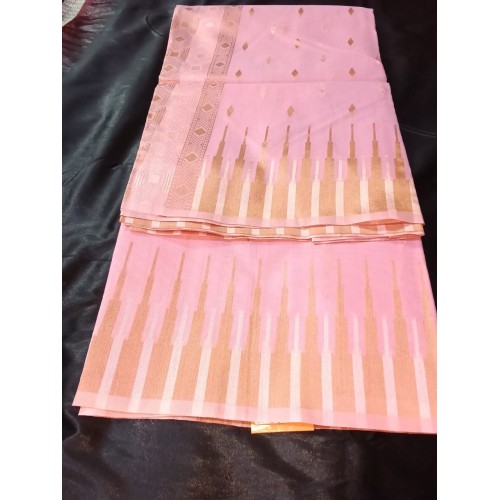 Lilen Cotton with White Zari Minadar Saree