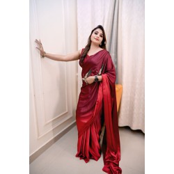 Red Satin -Silk Blend Saree